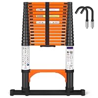 Chanjarhill 4,4m Teleskopleiter, Hochwertig Klappleiter Ausziehbare Leiter mit Stabilisator und Abnehmbaren Haken, Robust Tragbar Stehleiter Haushaltsleiter Anlegeleiter für Wohnmobile und Dachböden