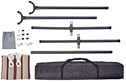 Image of Amazon Basics Double Hammock with 9-Foot Space Saving Steel Stand and Carrying Case, 2 Person, 450 lb Capacity, Cream Wave, 110 inch x 47 inch x 43 inch
