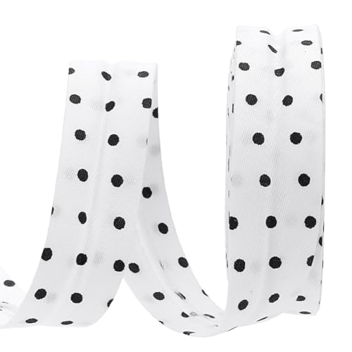 PH PandaHall 10m Plis Ruban Biais Blanc 21mm Ruban Biais à Pois Noir pour Couture, Matelassage, Reliure de Tissu en Polyester, Décorations de Costumes et...