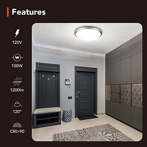 Orein 12 Inch Led Ceiling Light,18W 5Cct Brushed Nickel Flush Mount Led Light Fixture For Laundry Room Hallway Bedroom Kitchen Dimmable 2700K/3000K/3500K/4000K/5000K #TOP1