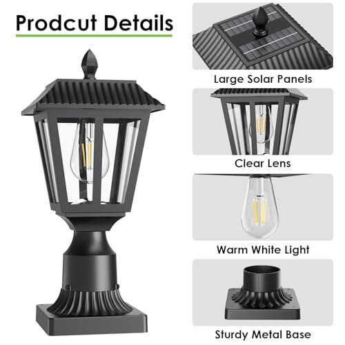 Outdoor Solar Lamp Post Lights - 3000K Warm White, IP45 Waterproof (2-Pack)