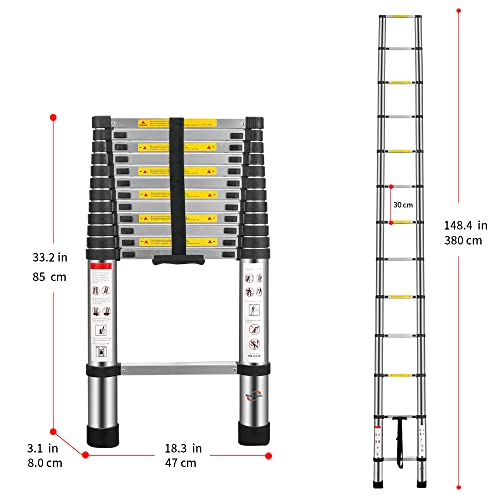 Multibao 3.8M / 12.5FT Telescopic Ladder Multi-Purpose Portable Telescoping Aluminium Extension Adjustable Height EN131 Safe Standard 13 Steps 150kg Capacity 2 Multibao 3.8M / 12.5FT Telescopic Ladder Multi-Purpose Portable Telescoping Aluminium Extension Adjustable Height EN131 Safe Standard 13 Steps 150kg Capacity - Image 2