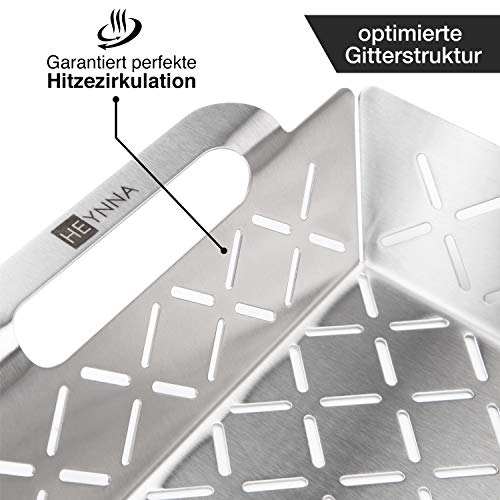 Grillkorb HEYNNA Edelstahl für Gemüse und Fleisch 22 cm