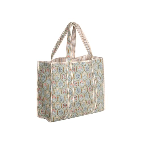 Image of Cotton Tiger Block Print Tote Bag, Indian Handmade Shopping Shoulder Bag, Unisex Market Daily Use