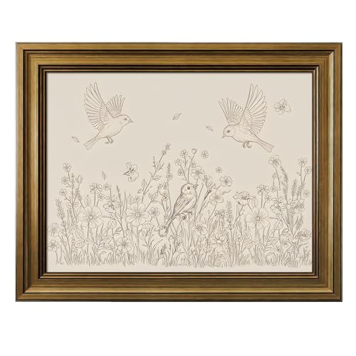 HISPACE Vintage Framed Wall Art for Living Room,8x10 Inch Birds & Flowers Sketch Canvas Print for Living Room Bedroom Decor,Unique Gift for Friends and Family