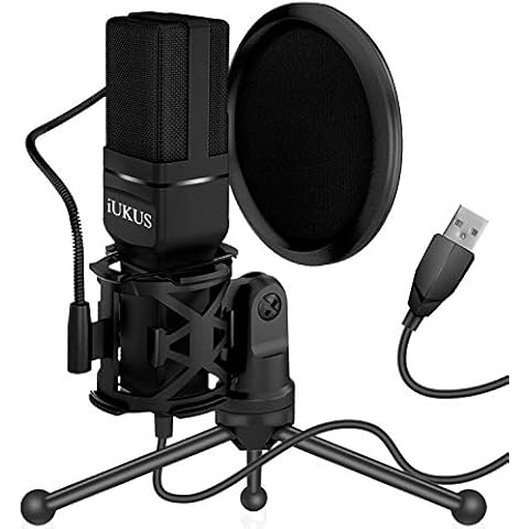 IUKUS USB Microphone, PC Microphone for Computer with Stand & Filter USB Condenser Mic for Laptop Desktop Studio Recording Gaming Podcast Streaming Cover