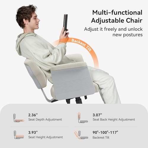 Image of DROGO Freedom-X Multi-Position Cross Legged Office Chair for Work from Home with Laptop Tray, Flexible Armrests, Adjustable Backrest & Cup Holders | Gaming Chair with Breathable Cushion Seat (White)