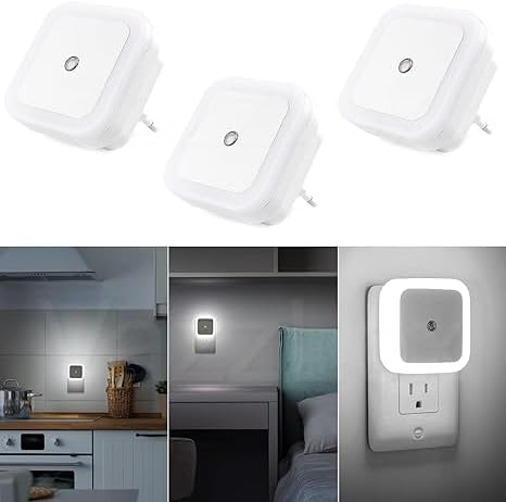 Plastic 3pc Night Lamp Sensor Light for Bed Side Home|Smart Automatic ON/Off Dim LED Lights|Energy Saving 0.5W Lamp|Long Life for Hallway,Stairs,Kitchen,Bathroom (Pack of 3)
