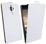 ENERGMiX Klapptasche Schutztasche kompatibel mit Huawei Mate 9 in Weiß Tasche Hülle