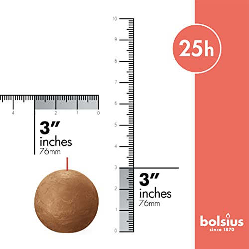Bolsius 3 Pack Spice Brown Rustic Ball Pillar Candles - 3 Inch - Premium European Quality - Natural Eco-Friendly Plant-Based Wax - Unscented Dripless Smokeless 25 Hour Party Décor And Wedding Candles #TOP1