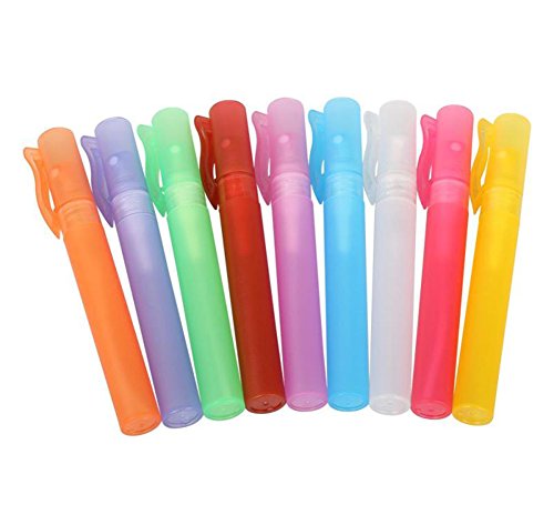 Furnido 10ml 1/3oz Mini Portable pen Perfume Bottle Spray Bottle sample small empty containers fragrances atomizer refillable bottles colored Plastic Pen Shape Travel set-pack of 10 Random Color2