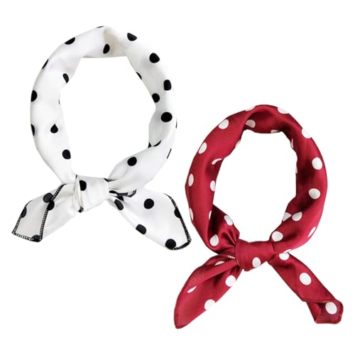 Qusmeiyici 2 PACK Women Neck Square Scarf, Red White Polka D
