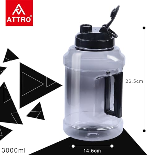 Image of ATTRO Prime Jumbo Gym Water Bottle, Leak-Proof-Set of 2-Grey-3L