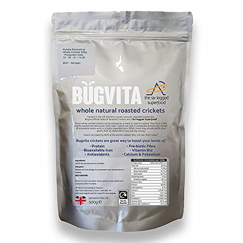 XL Whole Roasted Crickets 250g | Unseasoned and Ready to Eat | Bugvita, Premium Edible Insects, Made in The UK