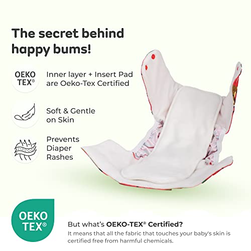 Image of Mylo Leak Proof Baby Cloth Diaper Combo (2 Diaper & 2 Inserts) for 3 Months to 3 Years Babies | Oeko Tex Certified Washable & Reusable Baby Cloth Diaper | Free Size - Cherry Blossom and Celebration