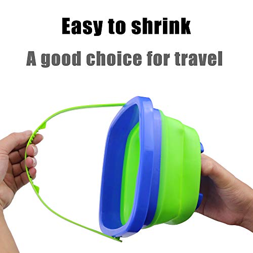 butterfunny 2 Pack 2L Square Foldable Buckets, Foldable Silicone Pail Buckets Sand Buckets, Silicone Collapsible Bucket for Kids Beach Play, Water and Food Jug, Dog Bowls(Yellow and Greeen)