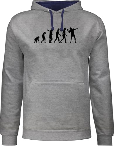 Pullover Herren Frauen Hoodie Kontrast zweifarbig - Entwicklung und Outfit - Football Evolution QB - 3XL - Grau meliert/Navy Blau - sport footballspieler hoddies pulli pullis kapputzenpolover