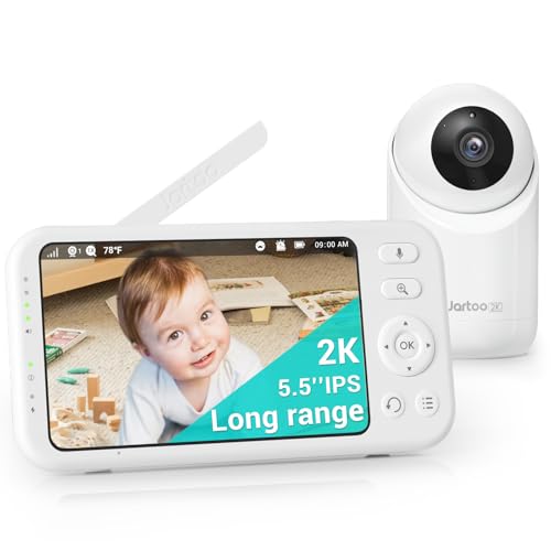Jartoo 2K Video Baby Monitor with Camera and Audio, 3000ft Long Range Baby Monitor No WiFi 5.5' FHD...
