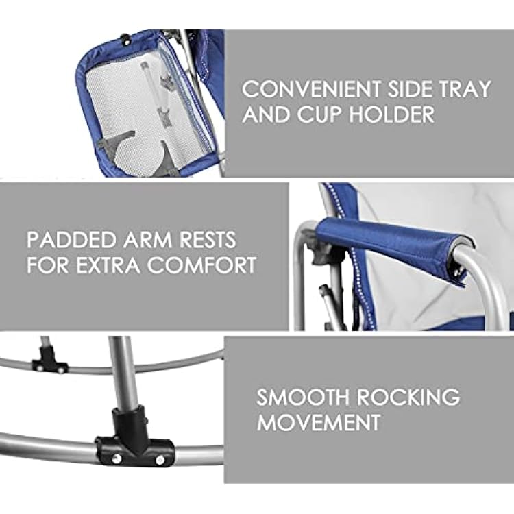 Zenithen Portable Outdoor Rocking Director's Folding Chair with Side Table Perfect for Sporting Events, Outdoor Activities, Camping, Patio Furniture, and Relaxing, Navy