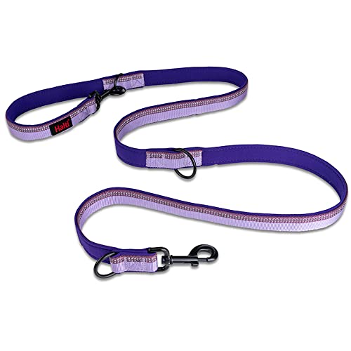 Guinzaglio a doppia estremità HALTI - guinzaglio da addestramento con imbottitura in neoprene, tessuto catarifrangente 3M e lunghezza regolabile. Ideale per cani medi e grandi (taglia L, viola)