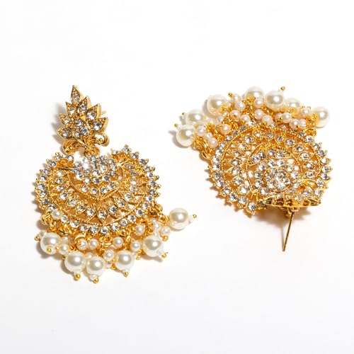 Bindhani Indian Bollywood Style White Stones Chandbali Earrings For Women3