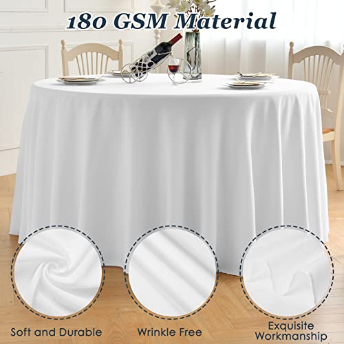 Leqee Round Tablecloth,2 Pack 120Inch Stain And Wrinkle Resistant Polyester Table Cloth,Decorative Fabric Table Cover For Kitchen,Dinning,Party,Wedding Round(White) #TOP2