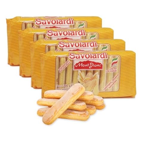 Savioardi, Mont Blanc Lady Fingers for Tiramisu, Old World Champagne Finger Biscuits, All-natural, Classic Italian Sponge Fingers Cookies for Tiramisu Cake, Low Fat, 7 Oz (Pack of 4) Cover