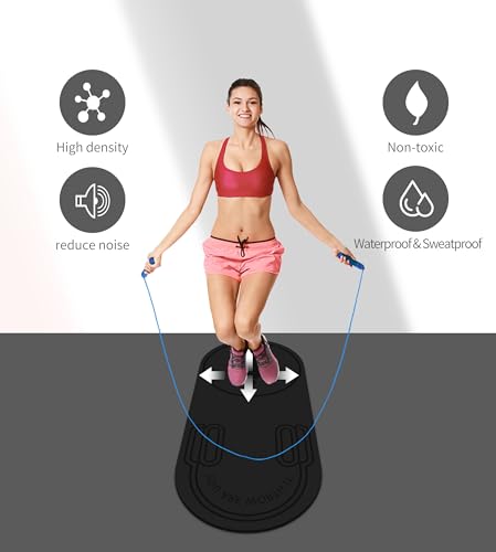 Image of Non-Slip Jump Rope Mat Shock Absorption Rope Skipping Mat for Adults & Children Home Indoor Workout Exercise Mat (Black)
