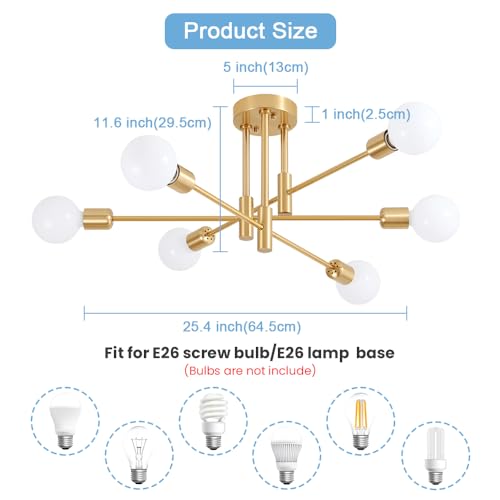 Image of Modern Chandelier Ceiling Light Fixture, 6-Light Sputnik Dining Chandeliers