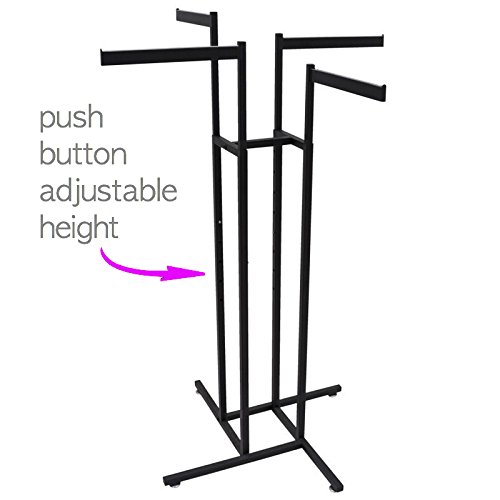Only Garment Racks - Clothing Rack - Heavy Duty Textured Black Finish - 4 Way Clothes Rack, Adjustable Height Decorative Blade Straight Arms, Perfect for Retail Clothing Store Display