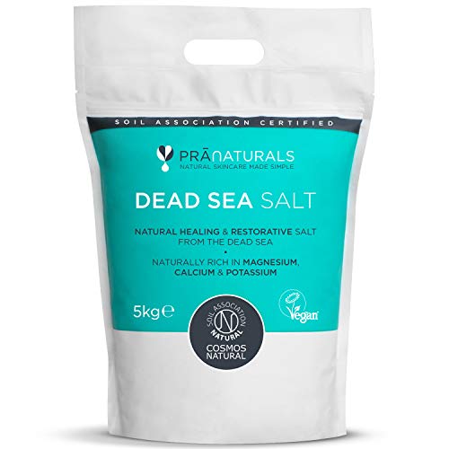 PraNaturals Dead Sea Salt, Bath Soak Rich In Natural Minerals Magnesium for All Skin Types, COSMOS Natural, Vegan and Soil Association Certified (5 KG Bag)