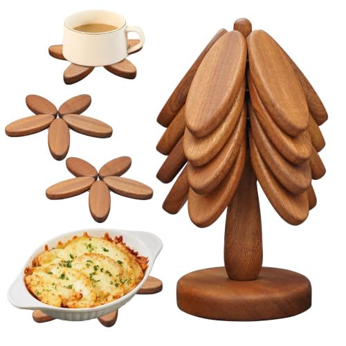 Wooden Trivets Set for Hot Dishes Kitchen Foldable Heat Resistant Trivet