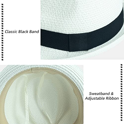 Kids Girls Boys Straw Fedora Hat Summer Short Brim Panama Cap Beach Sun Hats (Fit 4-8T)4