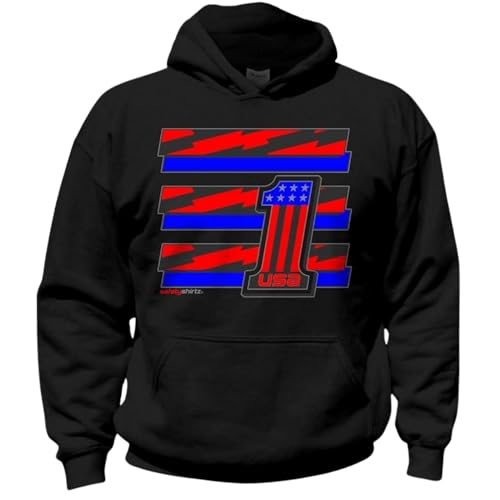 SafetyShirtz USA 1 Hi-Vis Safety Stripe Hoodie, Neon Red/Bright Blue/Black Reflective/Black - X-Large