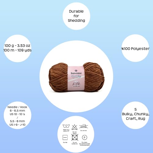 Image of Cuddly Velvet Chenille Yarn, Super Soft Fluffy Bulky for Knitting Crocheting Crafting Blanket Amigurumi, Durable for Shedding, 100 Gram (3.53 Ounces) 109 Yards (100 Meters) (Brown Bear)
