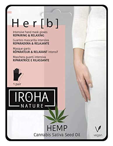 Iroha Nature - Guantes Mascarilla para Manos & Uñas Reparadores & Relajantes con Aceite de Semilla de Cannabis, 2 unidades para 1 uso | Mascarilla Manos Reparadora Hemp Oil Cover