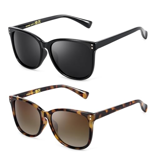 Myiaur 2 Pack Polarised Sunglasses for Women UV400 Protection Square Stylish Sun Glasses for Driving