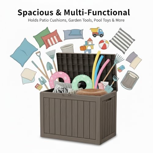 Image of 45 Gallon Lockable Deck Box for Indoor & Outdoor Storage, All-Weather Water Resistant Chest for Garage, Holiday Decor, Patio Cushions & Tools