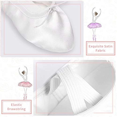 iCKER Kids Girls Satin Ballet Dance Shoes Split-Sole Practice Gymnastics Ballet Slippers Flats-White-10 M Toddler