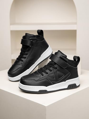 Boys Girls Outdoor Sports Board Shoes with Leather Upper, Breathable and Comfortable with Soft Padded Neck, Fashionable Retro Street Style, Basketball Shoes Suitable for All Seasons3