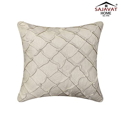 Image of SAJAVAT HOME CC448A Cotton Embroidery Cushion Cover (Pack of 1) Exclusive Edition 18x18 INCHES / 45x45 cm Off White (Off White, Cotton)