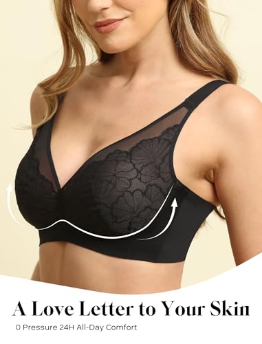 COMFELIE Plunge Everyday Bras Comfort Revolution V Neck Bra Comfortable with Support Black XL — view 4