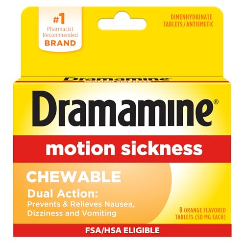 Dramamine Chewable, Motion Sickness Relief, Orange Flavor, 8 Count