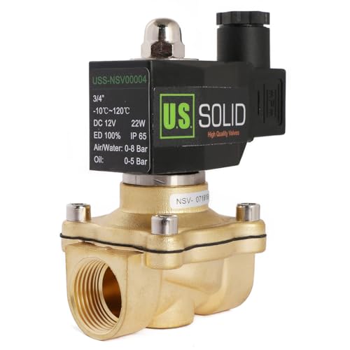 U.S. Solid Elektrisches Magnetventil 3/4 Zoll Messing, DC 12 V Gleichstrom, stromlos geschlossen, Viton, Luft, Wasser, Öl, Kraftstoff, G-Gewinde
