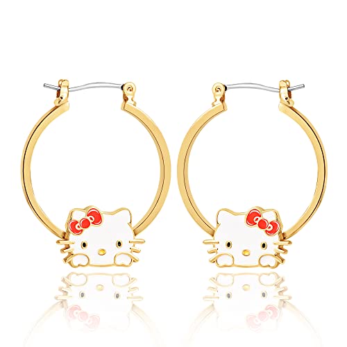 Hello Kitty Hoop Earrings for Women Official License, Gold Tone Flash-Plated and Enamel Sanrio Earrings3