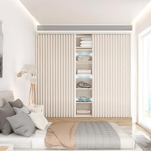 CHMAIDEU Juego completo de puerta plegable con cierre magnético | Puertas interiores plegables sin taladrar, para armario, cocina y salón | Puerta corredera plegable con nanorrevestimiento