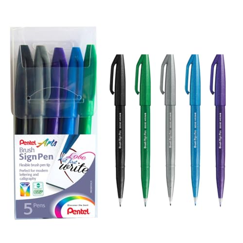 Pentel Brush Sign Pen - 5pc Assorted Wallet