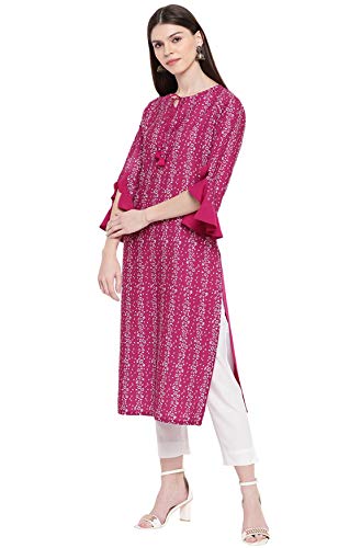Image of Janasya Women's Magenta Poly Crepe Kurta