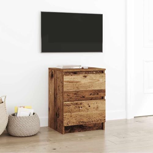Teenpull Mueble para TV de aspecto de madera envejecida, 40 x 35 x 54 cm, material de madera, con 2 cajones, resistente soporte para TV para salón, dormitorio, consola multimedia versátil
