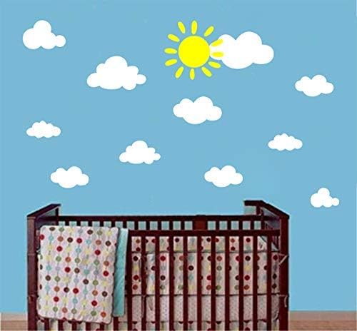 Sun and Clouds Wall Decals Wall Stickers Peel White Clouds Sky Wall Decals Easy to Apply and Removable Baby Nursery Room Wall Decor